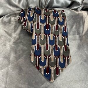 Oscar de la Renta Couture 100%‎ Silk Tie 56"L 3.5"W Blue Tan Green Maroon EUC